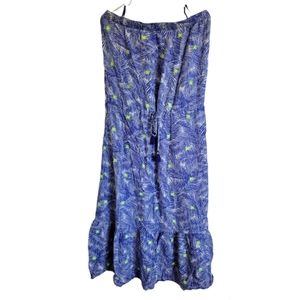 Vineyard Vines Blue Strapless Silk Maxi Dress with Ruffle Hem
